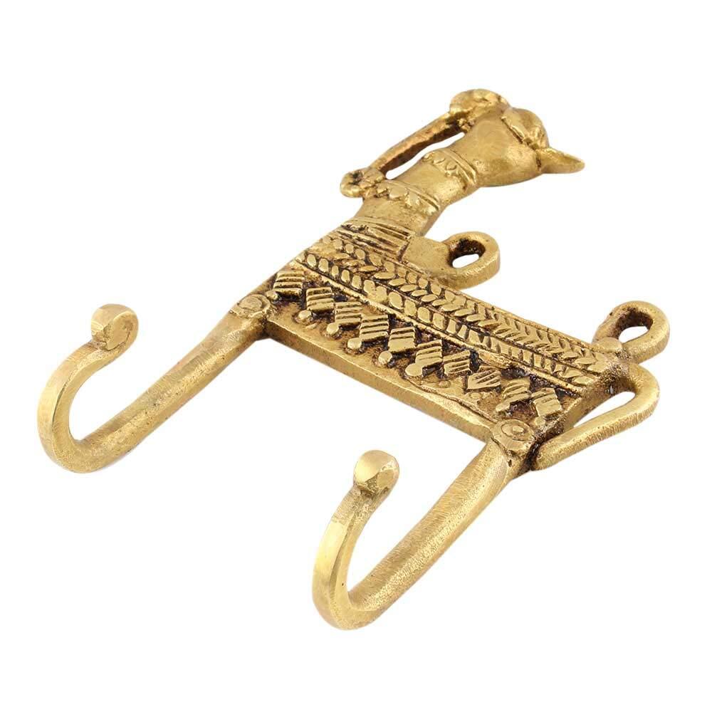 Handmade 4 Piece Vintage Decorative Camel Wall Hooks Golden Antique Brass 5.3 in