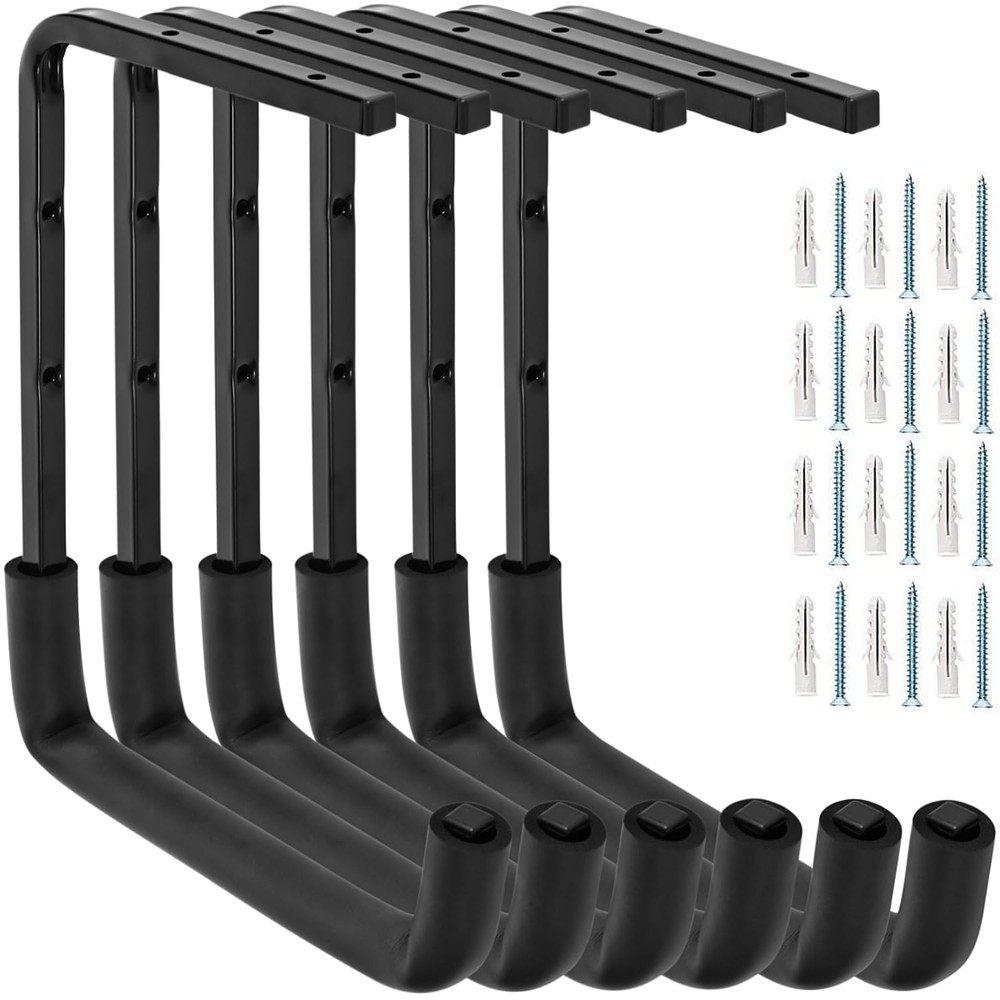 6 PCS Overhead Garage Storage Rack Utility Ladder Hangers Hooks 9.45×12.6 Inch