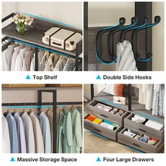 Tribesigns Closet Organizer with 4 Large Drawers, Clothes Garment Rack with Hook