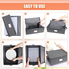 3 PCS Platter Storage Case Stackable Hard Shell 17x13x6in 15 Dividers Gray