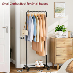 Small Clothing Rack with Wheels, Portable Clothes Racks for Hanging Clothes, 56″