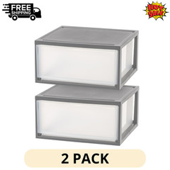 2 Pack IRIS Under Bed Storage Drawers 47Qt Stackable Modular Bin