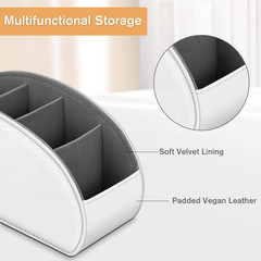 Remote Control Holder, 5 Compartments Vegan Leather TV Remoter Caddy Desktop Org