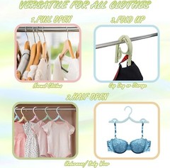 24 Pack Plastic Folding Travel Hangers Durable Slim Stylish Adjustable Clips