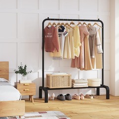 Standard Clothes Garment Rack Storage Shelf Hanging Coat Jacket Black