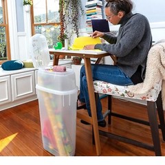 Rubbermaid Container Wrapping Paper Organizer W/ Top Ornament Storage, Clear