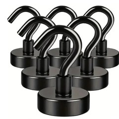 6 Pack Magnetic Hooks Heavy Duty, Neodymium Magnet Hooks, Strong Black M