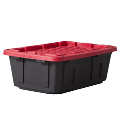 2 Pack Hyper Tough 17 Gallon Heavy Duty Plastic Storage Bin Box Black Red Lid
