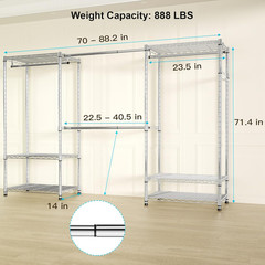 E1 Heavy Duty Closet Garment Rack, 6 Tiers Adjustable Metal Freestanding Expanda