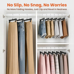 Black Pants Hangers 50 Pack, 12 Inch Skirt Hangers with Non-Slip Big Clips and 3