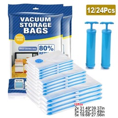 12/24Pcs Jumbo Vacuum Storage Bags Clothes Travel Space Saver w/ Hand Pump