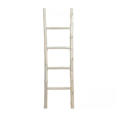 59 In. White Handmade Teak Wood 4 Rack Ladder Free Shipping New