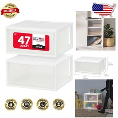 47 Qt. White Stackable Plastic Drawer Organizer – 2 Pack