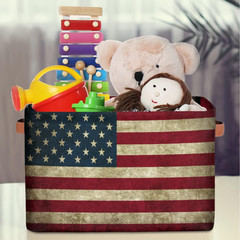 Large USA Flag Storage Basket – Foldable Organizer for Toys & Home 15″x11″x9.5