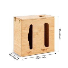 Bamboo Under Sink Organizer with Lock, 2-in-1 Trash Bag Holder & Storage Box