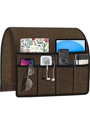 Brown Fabric Bedside Organizer Bag, 35×18.1 in, 5 Compartments, Hanging