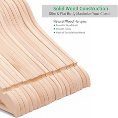 20 Pack Wooden Clothes Hangers Natural Solid Suit Coat Jacket Hangers