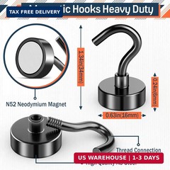 FINDMAG 10 Pack Black Magnetic Hooks, 30lbs Neodymium Magnet Hooks for Hanging,
