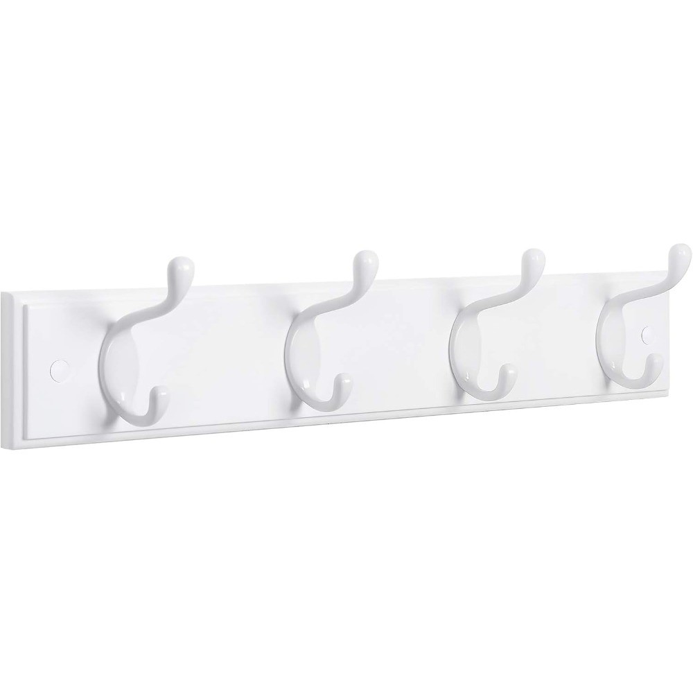 Wall-Mounted Coat Rack, Hook Rack, 4 Dual Metal Hooks, for Coats, Bags, Keys,