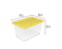Sterilite 27 Gal Industrial Storage Tote Clear Bin Yellow Lid 4 Pack