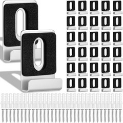 32 Pcs Metal Mirror Holder Kit J Type Hanger Clip Screws Rubber Pads 1.5″ x 1″