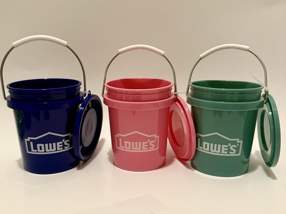 Lowes Mini Bucket Collection 3 Colors Original Blue, Pink And Teal With Lids
