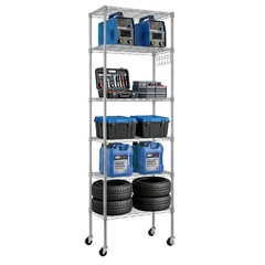 6 Tier Wire Shelving Unit 65″ x 21″ x 12″ Storage Shelf Standing w/ Wheels Hook