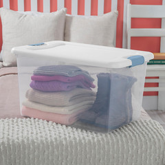 8-Pack 64 Quart Latching Box, Clear Plastic Storage Organizer Bins with White Li