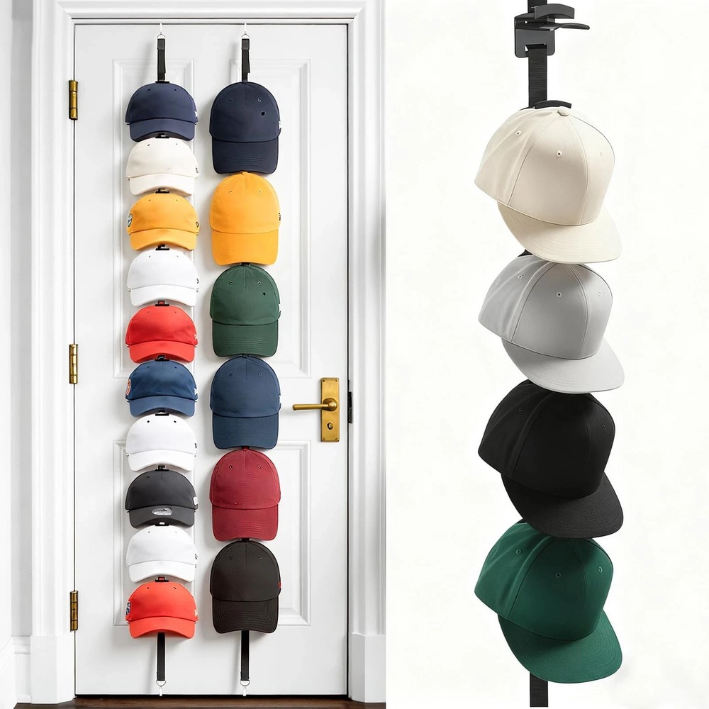 2Pack Hat Organizer for Baseball Caps Hat Rack for Wall with Display Hooks -…