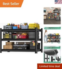 Adjustable 3-Tier Industrial Garage Shelving Unit – 48” W, Space-Saving Storage