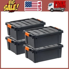 IRIS USA (47 Qt.) Heavy Duty Plastic Storage Bin, Utility Tote Black, Set of 4