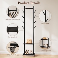 Yoobure Solid Wood Coat – 8 Small Clothing Wheels Heavy