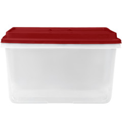 Hefty 72 Qt Clear Plastic Storage Bin Holiday Red HI-RISE Lid Latching Tote, 6PK