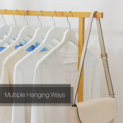 Rolling Bamboo Clothes Rack Clothing Storage Shelf Wardrobe Rack w/ Double Rails