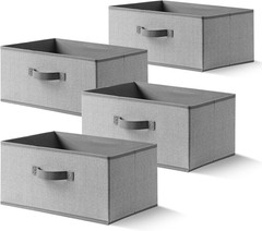 Stylish 15.7″ Woven Storage Baskets – Set of 4, Foldable Organizer Bins, Grey