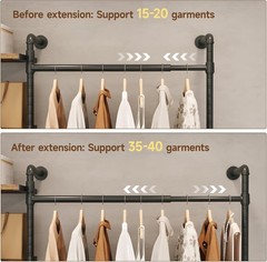 T1 Wall Mounted Closet System Industrial Pipe Clothing Rack with 6 Wooden