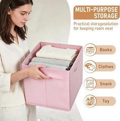 6-Pack 13 Inch Fabric Storage Bins Faux Leather Handle Foldable Cube Organizer