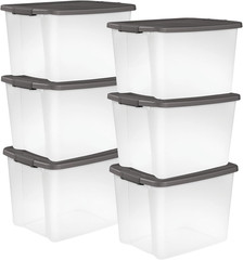 6-Pack Shelftote, Clear Plastic Storage Bins with Lids, 50 Quart, Gray – Stackab