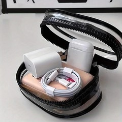 Portable Mini Clear Zipper Storage Bag Earphone Charger Organizer Keychain Loop