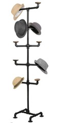 Industrial Black Metal Hat Rack Stand with 10 Round Hanging Hooks Freestanding