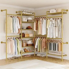 L4 Wall Mounted Industrial Pipe Clothing Rack, Closet Organizer System with 6 Ha