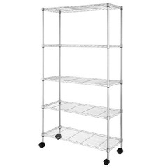 New 65x36x14″ Homegear Adjustable 5-Shelf Shelving Wire Unit Rack with Wheels