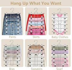 2 Pack 6 Tiers Pants Skirt Hangers with Clips and 360° Swivel Hook Space Saving