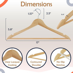 Natural Solid Wood Hangers 20 Pack with Smooth Finish and Swivel Hook