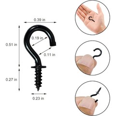 30 Pcs Black Screw Hooks Metal Hanging Plants Cups Keys Lights Storage New