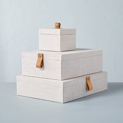 Large Fabric Storage Box with Faux Leather Accent Cream