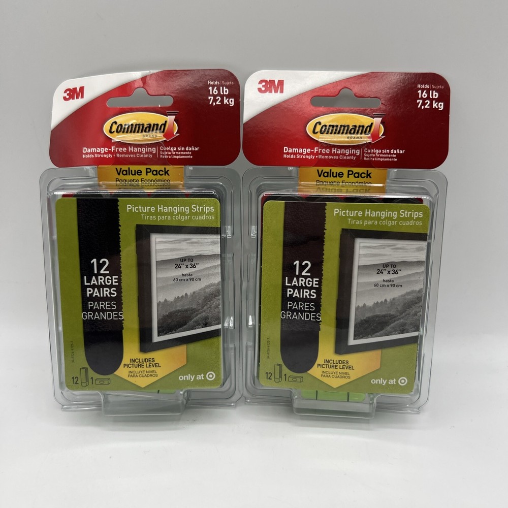 3M Command Strips 12 Large Picture Poster Hanging Black Includes Level 2 Pack