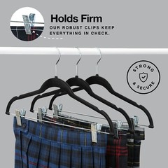 Clothes Hangers with clips BLACK Velvet Hangers, For Skirt/pants Hangers 10 Pack