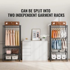 Clothes Rack Rolling Clothing Garment Rack 4 Hang Rods & 8 Storage Tiers