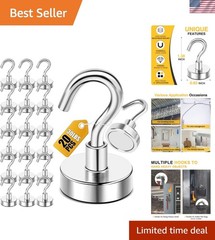 Versatile 20 Pack Magnetic Hooks 30lbs – Neodymium Strong Hold for Home & Travel